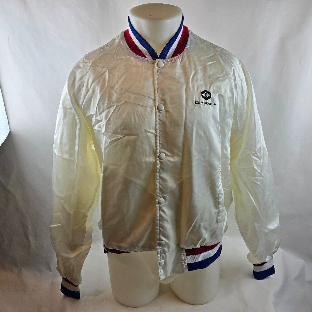 Vintage Satin Jacket Mens Large White Horizon Sportswear Made in USA American